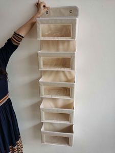 Organisateur de rangement pliable en tissu souple pour porte, 5 poches transparentes, rangement suspendu pour vêtements, garde-manger, chambre de bébé, salle de bain - Product Image 4