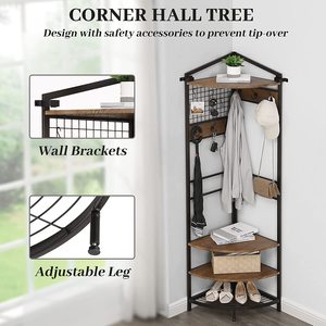 Arbre d'angle industriel, porte-manteau industriel avec des crochets, étagère de rangement pour l'entrée, organisateur d'angle de couloir avec porte-chaussures - Product Image 6