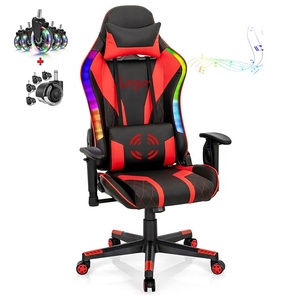<span class=keywords><strong>Silla</strong></span> <span class=keywords><strong>Gamer</strong></span> Reclinable con <span class=keywords><strong>Luces</strong></span> LED RGB, Respaldo Alto, Masaje, Cuero Sintético, Ruedas Rojas, Muestra Gratis - Product Image 5
