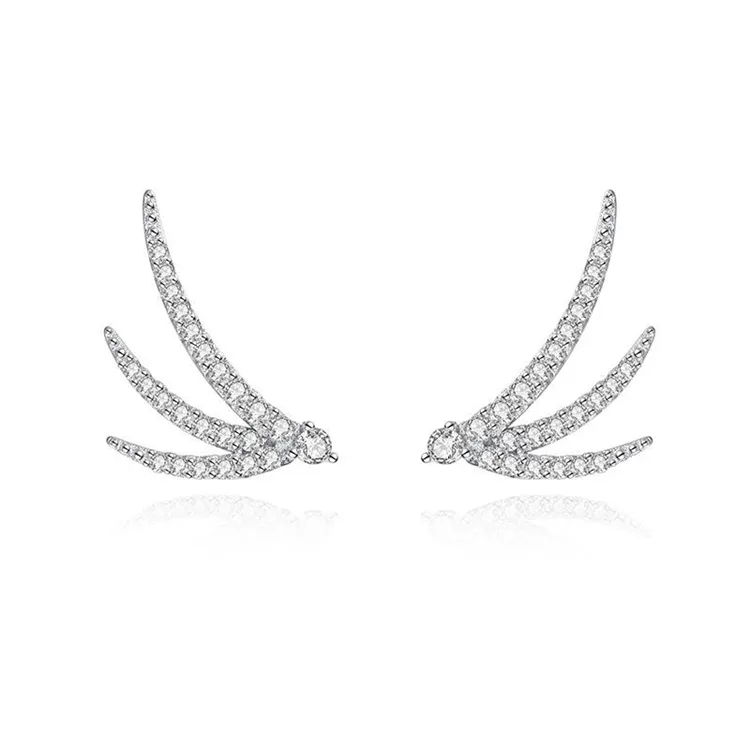 Mode 925 Sterling Silver Pave Cubic Zirconia Diamond Angel Wing Stud Boucles d'oreilles pour les femmes