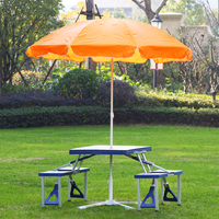 Table et chaises pliantes modernes d'extérieur en plastique, très vendues, avec trou pour parasol, idéales pour les pique-niques et les parcs