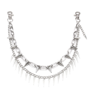 Yuelyueli Cadena de cintura de doble capa con tachuelas de metal punk, aleación de zinc, diseño geométrico con púas, estilo hip hop, moda casual, cadena corporal de doble anillo - Product Image 5