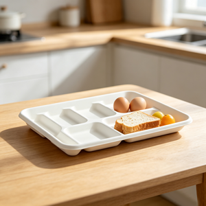 Barquettes jetables en bagasse de canne à sucre compostables à 6 compartiments de qualité alimentaire avec couvercles pour la restauration collective - Product Image 2