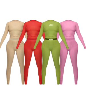 Abbigliamento Femminile Rosso con Logo Personalizzato, Set Due Pezzi in Poliestere Costolato, Completo Loungewear Athleisure Autunno 2024 - Product Image 2
