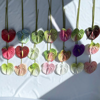 Tanaman Anthurium Hijau Merah Cetak 3D Grosir, Bunga Anthurium Artifisial Sentuhan Asli untuk Dekorasi Natal, Rumah, dan Pernikahan