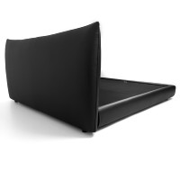 Lit plateforme de taille standard, style italien moderne, luxueux, rembourré en cuir véritable, avec tête de lit incurvée et dossier bas.
