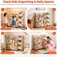 Organisateur de rangement pour jouets avec 3 bacs amovibles, étagère de rangement pour jouets pour enfants, support pour animaux en peluche pour chambre à coucher et salle de jeux