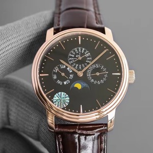 Reloj de pulsera para hombre de alta gama con mecanismo mecánico, edición limitada, fase lunar, calendario perpetuo, caja de oro y correa de cuero. - Product Image 2