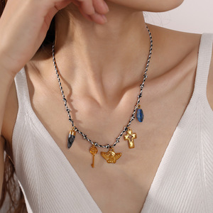 European American Retro Woven <b>Rope</b> Necklace <b>Bracelet</b> Set Zinc Alloy Cross Pendant Unisex Jewelry - Product Image 4