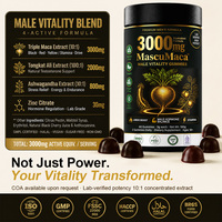 Gummies Triple Extrait de Maca 3000mg pour Hommes – Haute Puissance, Énergie, Endurance, Force, Vitalité, Équilibre Hormonal, Sans Gluten