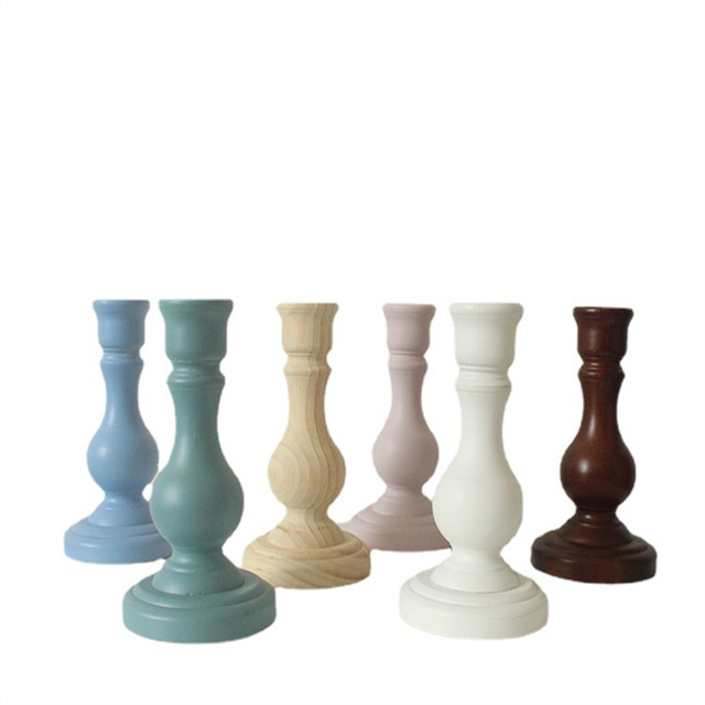 Handmade Wooden Morandi color Candlestick Suit Refinement Wooden Candle Holder