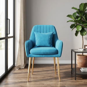 Fauteuil à dossier en velours, style scandinave, luxe moderne, tissu durable, ergonomique, léger, pour salon, chambre, appartement, métal - Product Image 4