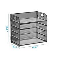 Organisateur de bureau à 5 niveaux en métal thermolaqué avec poignées, porte-documents en maille métallique, trieur de papier, support personnalisable avec logo