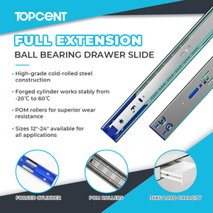 Glissières télescopiques TOPCENT pour tiroirs de cuisine, paniers coulissants, glissières de tiroir de meuble, glissières à ouverture par poussée pour tiroirs à roulettes - Product Image 5