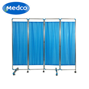 Pantalla médica plegable Medco de cuatro pliegues, azul, metálica, con 4 ruedas giratorias para carro de hospital - Product Image 5
