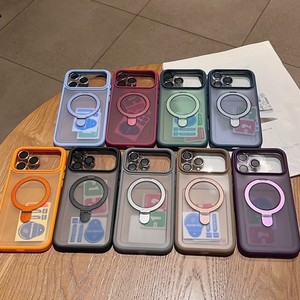 Matte Frosted Magnetic Holder Mobile phone case for iPhone 18 17 16 15 14 pro max translucence back <b>stand</b> lens Protection cover - Product Image 1