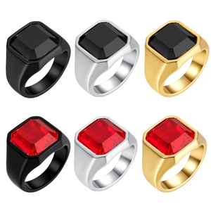 Vergulde roestvrijstalen herenring, slijtvast, vierkante onyx steen, zwarte emaille signet <span class=keywords><strong>ring</strong></span> - Product Image 2