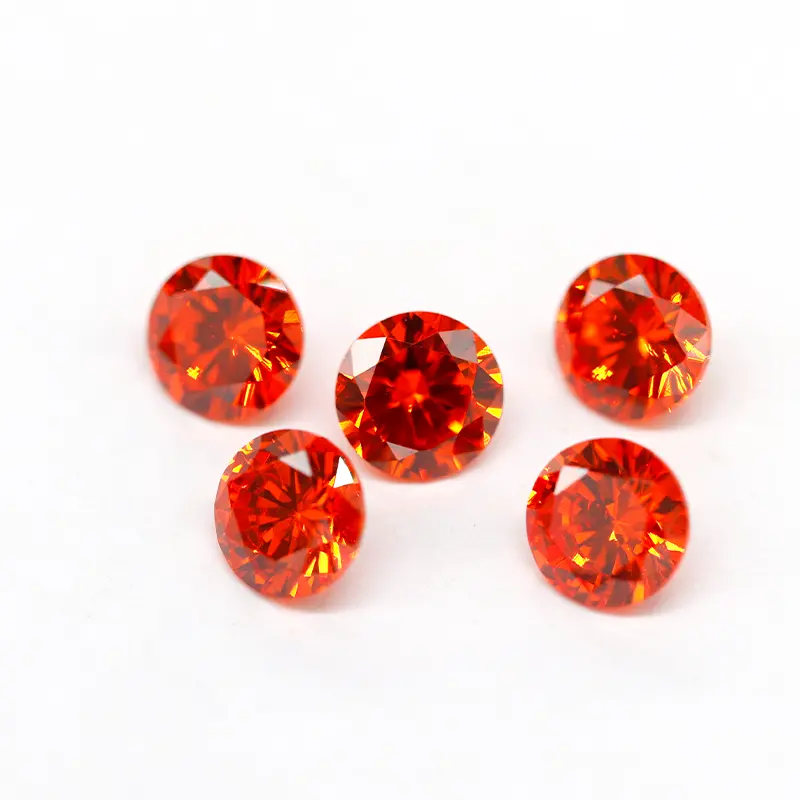 wholesale round cut orange red color loose gemstone zircon cubic zirconia