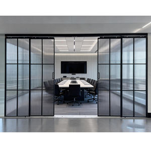 <span class=keywords><strong>Porte</strong></span> coulissante en aluminium à fermeture douce télescopique noire pour villa, maison, cuisine, cadre fin français, verre de 8 mm, prix d'usine - Product Image 4