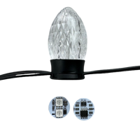 Guirlande lumineuse intelligente à pixels LED C9 S14 UCS2904-RGBW adressable 50 pièces DC12V, fil noir 3 broches 18AWG/boîtier IP68 ; 0,6W/pixel