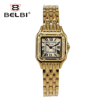 Montre pour femme BELBI de luxe, élégante, carrée, avec chiffres romains, cadran Shanghai, lunette rainurée, bracelet en alliage massif