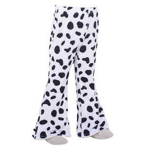 Wholesale 220g Rib Knitted New Boutique Long Leg Flared Printing Baby Girl <b>Bell</b> Pant Ruffle Hem Casual Cow Print Kids Pants - Product Image 2