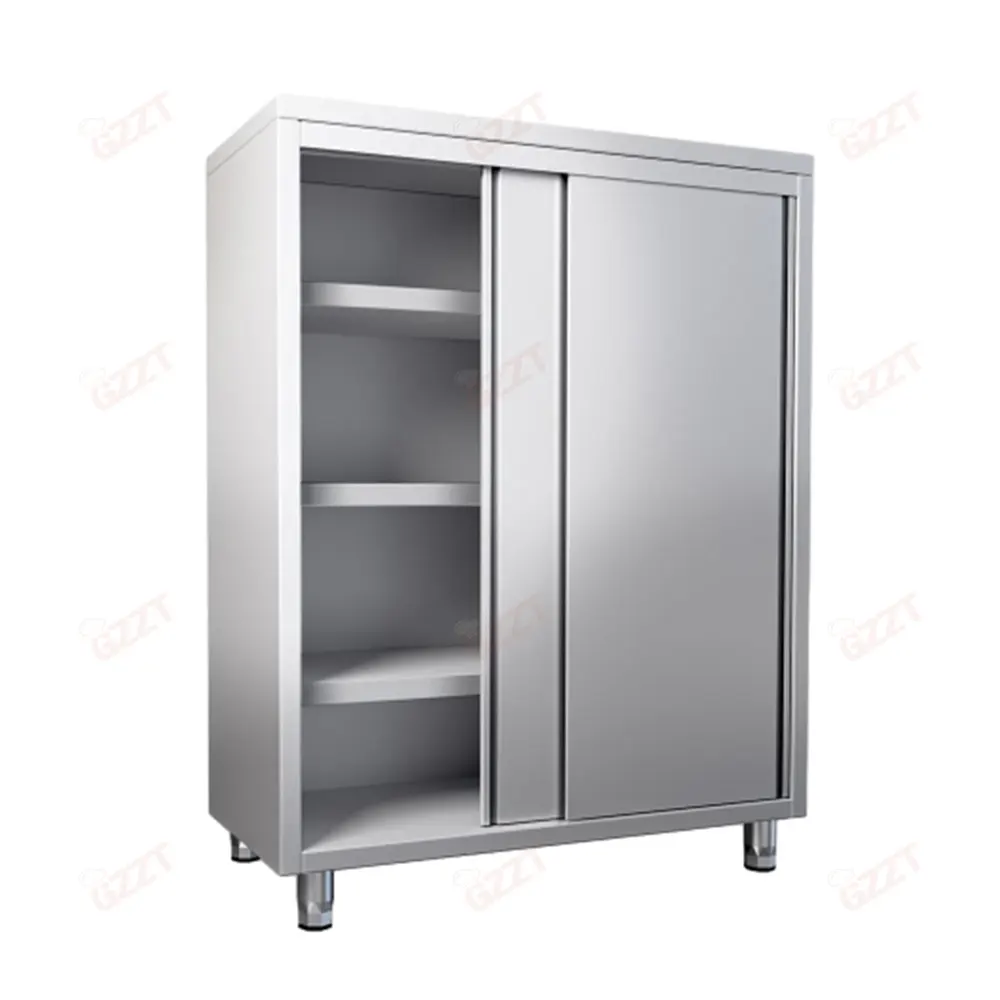 Armario de almacenamiento vertical de cocina de acero inoxidable comercial, puertas correderas, armario para vajilla para restaurante y suministros de Hotel
