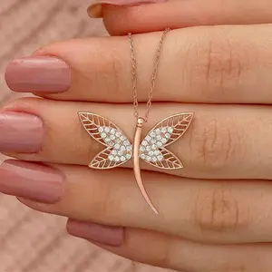 CAOSHI Lover Girls Jewelry Fashion Elegant High Quality Diamond Animal Dragonfly Rose Gold Plated Copper Women Pendant Necklace