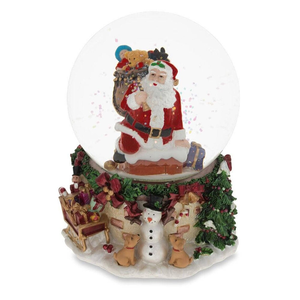 Globo de nieve de resina hecho a mano para decoración del hogar, muñeco de nieve de 6,25 pulgadas, personalizado, Papá Noel muñeco de nieve con perros y <span class=keywords><strong>en</strong></span> <span class=keywords><strong>la</strong></span> <span class=keywords><strong>chimenea</strong></span>, música, regalo - Product Image 1