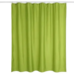 Green Color Solid Style Fabric Shower Curtain with Plastic C Hooks Set of 13 ,Green Shower Curtain with Hooks Pack of 13