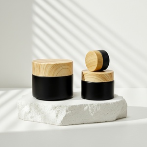 Refillable Matte Black <b>Glass</b> Cosmetic & Perfume <b>Jars</b> 5g-100g with Custom Logo and Black <b>Lid</b> - Product Image 5