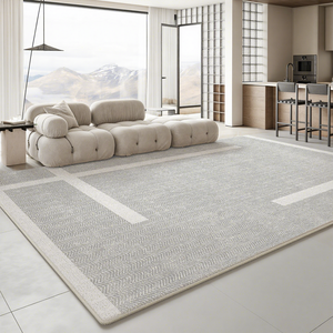 Alfombra Cuadrada Minimalista de Poliéster de Pelo Medio, Impermeable y Resistente a la Suciedad, con Rayas/Color Sólido y Base Antideslizante - Product Image 1