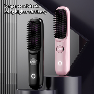 USB Rechargeable Fast Heating <strong>Cordless</strong> <strong>Hair</strong> <strong>Straightener</strong> Brush Portable Straightening Brush For Women Mini Negative Ion Hot Comb - Product Image 1