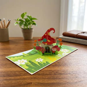 Tarjeta Pop-Up de Diseño Personalizado con Casas de Gnomos Hechas a Mano, Superventas, Artesanía de Papel Vietnamita, Animales, Naturaleza/Cuentos de Hadas, Navidad - Product Image 1
