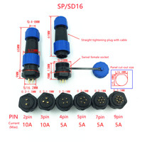 Connecteur industriel circulaire étanche IP68 SP16 SD16 pour câble électrique d'aviation, 2, 3, 4, 5, 6, 7, 9 broches, fiche mâle et prise femelle