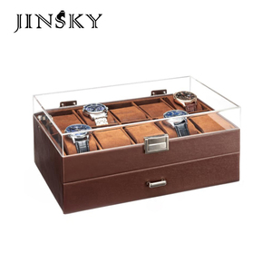 Caja para relojes de cuero PU – Estuche de almacenamiento de doble capa con 6 y 10 ranuras para relojes, anillos y collares, organizador de joyas - Product Image 1