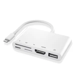 5合1 USB OTG数据传输适配器1080P数码相机内存读取器SD tf卡和充电端口点亮至hd-mi适配器