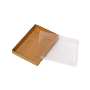 免费样品流行批发定制棕色牛皮纸盒与清楚的盖子