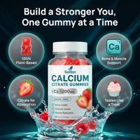 Gummies de citrate de calcium Solilan OEM, compléments pour les articulations et les os, sans sucre, saveur fraise, pour un regain d'énergie