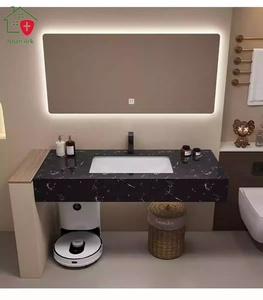 ชุดโต๊ะเครื่องแป้งในห้องน้ำ: กระจกไฟ LED ขนาดใหญ่อ่างล้างจานเซรามิกแบบบูรณาการดีไซน์ทันสมัยประหยัดพื้นที่และใช้งานได้หลากหลายสำหรับห้องน้ำ - Product Image 4