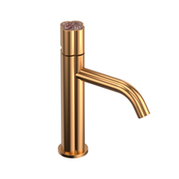 Robinet de lavabo de luxe en laiton massif doré antique, monotrou, à poser sur le comptoir, avec cartouche céramique, mitigeur eau chaude et froide pour hôtel et villa