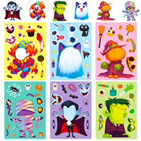 Lot de 6 autocollants créatifs DIY à expressions changeantes pour Halloween, thèmes vampire, momie, citrouille, cadeau puzzle