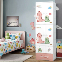 Bestseller Cartoon Kleiderschrank mit Aufhängemöglichkeit 4-Schichtiger Kinder-Kleiderschrank Einfach und Robust mit Schubladen Babyzimmer-Schrank mit Türen