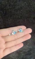 Zertifizierte 925 Silber Natürlicher Aquamarin Dreiblättrige Blumen-Ohrstecker für Damen Rigato Runder Cabochon Vintage Feiner Schmuck