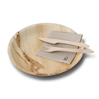 Platos de hoja de palma redondos grandes de caña de azúcar blanca de 25 cm, apilables y fáciles de manejar, para banquetes y cenas.