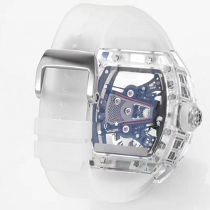 Reloj mecánico automático Skeleton Tourbillon para hombre, caja de cristal, reloj de caucho blanco - Product Image 6