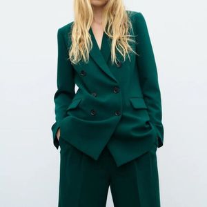 Nuovo completo <span class=keywords><strong>doppio</strong></span> <span class=keywords><strong>petto</strong></span> da donna <span class=keywords><strong>verde</strong></span> con scollo a V completo personalizzato in due pezzi - Product Image 3