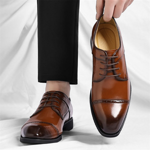Chaussures habillées Oxford en cuir pour hommes, bout carré, à lacets, semelle extérieure en caoutchouc antidérapante, pour le bureau et les occasions professionnelles, toutes saisons, noir uni - Product Image 2
