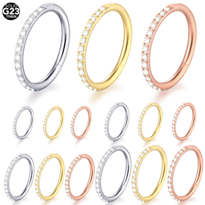 Anneau segmenté articulé en titane de qualité <span class=keywords><strong>implant</strong></span>, type clicker, pour <span class=keywords><strong>piercing</strong></span> nez, septum, hélix et oreille, avec zircons cubiques pavés orientés vers l'extérieur - Product Image 4