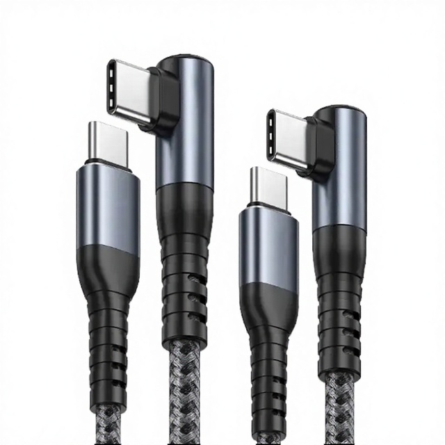 90 Degree Right Angle USB C Cable 100W, 5A Fast Charging Braided Type C to Type C Cable, Nylon Aluminum Alloy USB-C Charger Cord